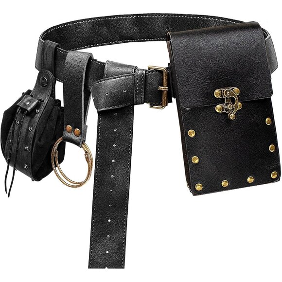 Black Multi-Pouch Leather Utility Belt main image 7